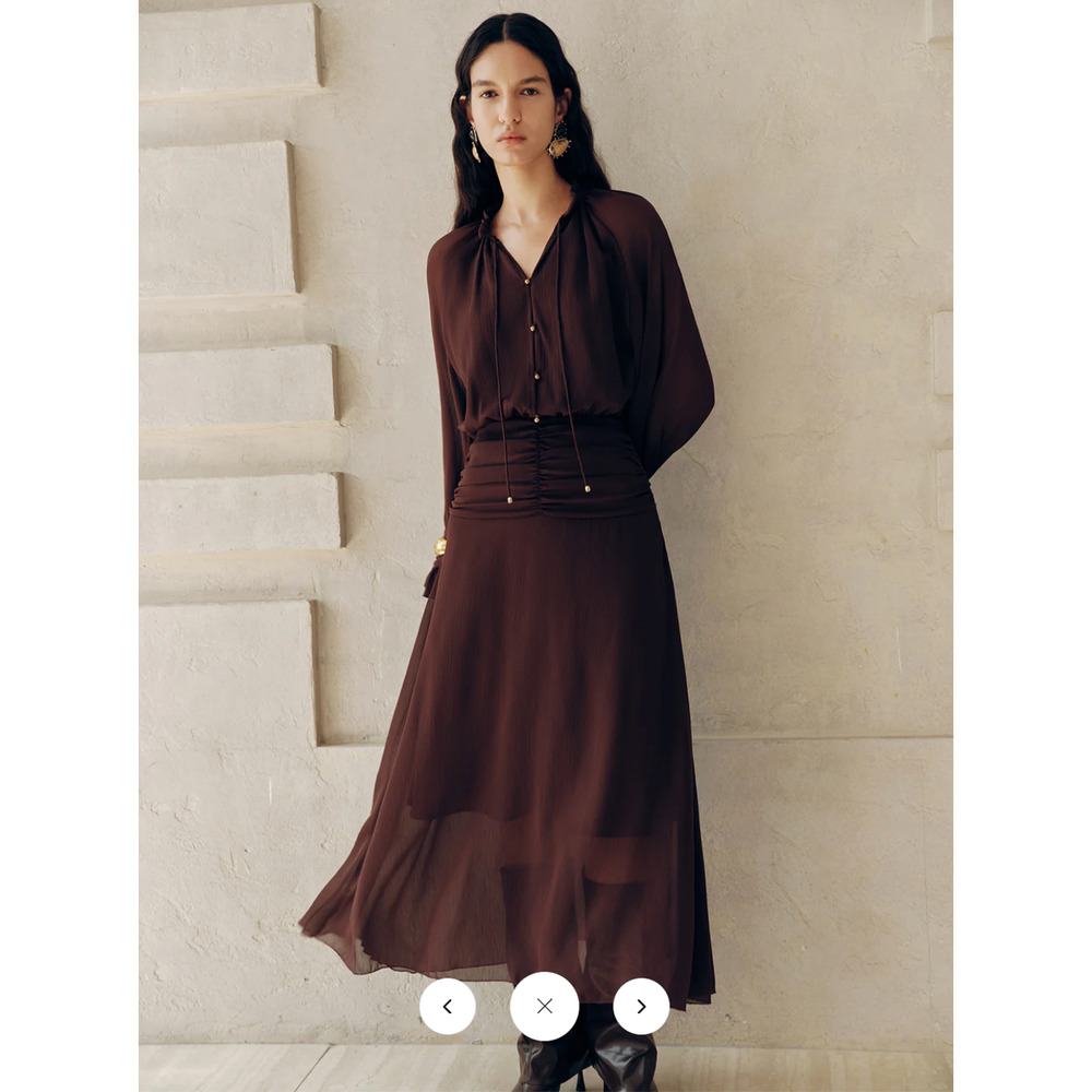 NWT Commense Tie-Neck Ruched Chiffon Maxi Dress Sz M - Picture 2 of 5